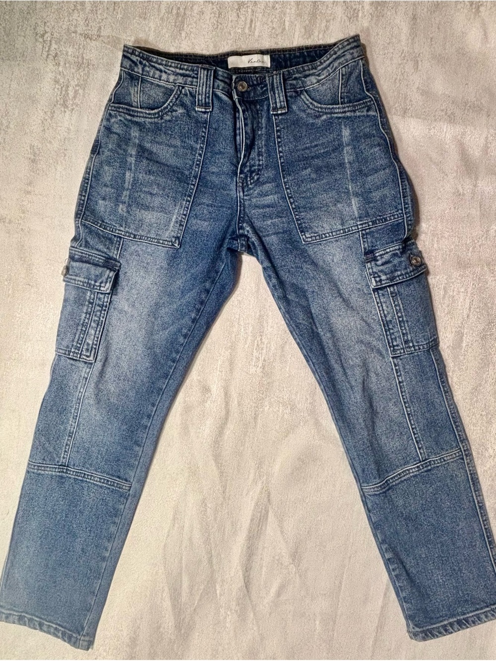 KanCan Medium Blue High-Rise Avery Cargo Denim Jeans Y2K with Button Fly. Size 7